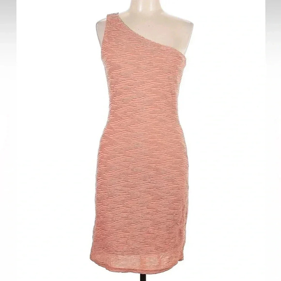 Walter Baker Peach One-shoulder Ribbed Knit Sheath Dress Women’s Size Large L - Picture 2 of 7